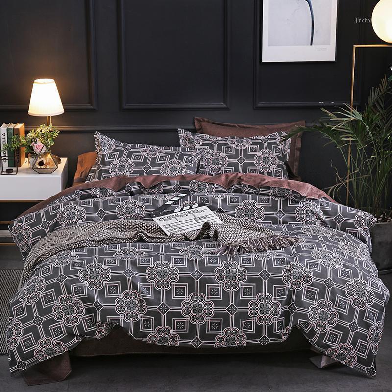

40 3pcs luxury America retro comforter bedding set bed cover nordic duvet cover set Bedclothes Quilt Pillow case1, Dark gray