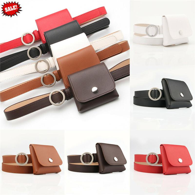 

Women PU Belt With Bag Round Metal Buckle Waistband Fanny Pack Waist Pack Leather Belt With Mini Purse Red Fashion New Arrivals, Black
