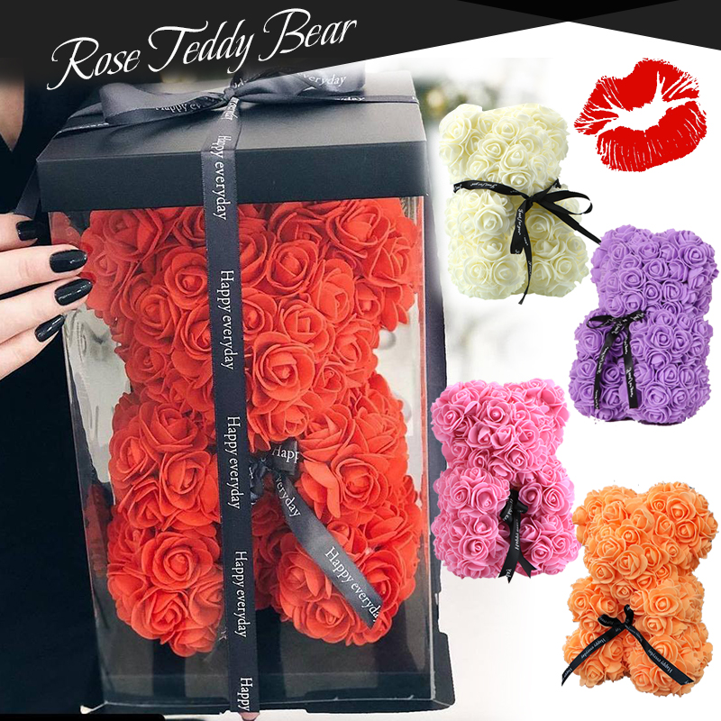 

Romantic Rose Bear Artificial Flowers Roses Teddy Bear Unicorn Anniversary Christmas Valentine Gift for Girlfriend Wedding Decoration, Gift box