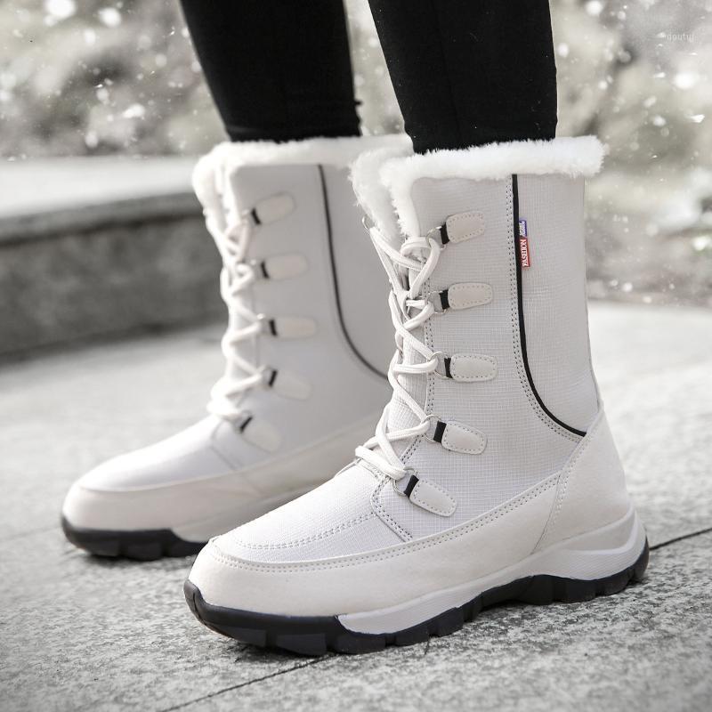 

New Winter Women Boots Waterproof Keep Warm Mid-Calf Snow Ladies Shoes High Quality Lace-up Comfortable Boots Chaussures Femme1, Black
