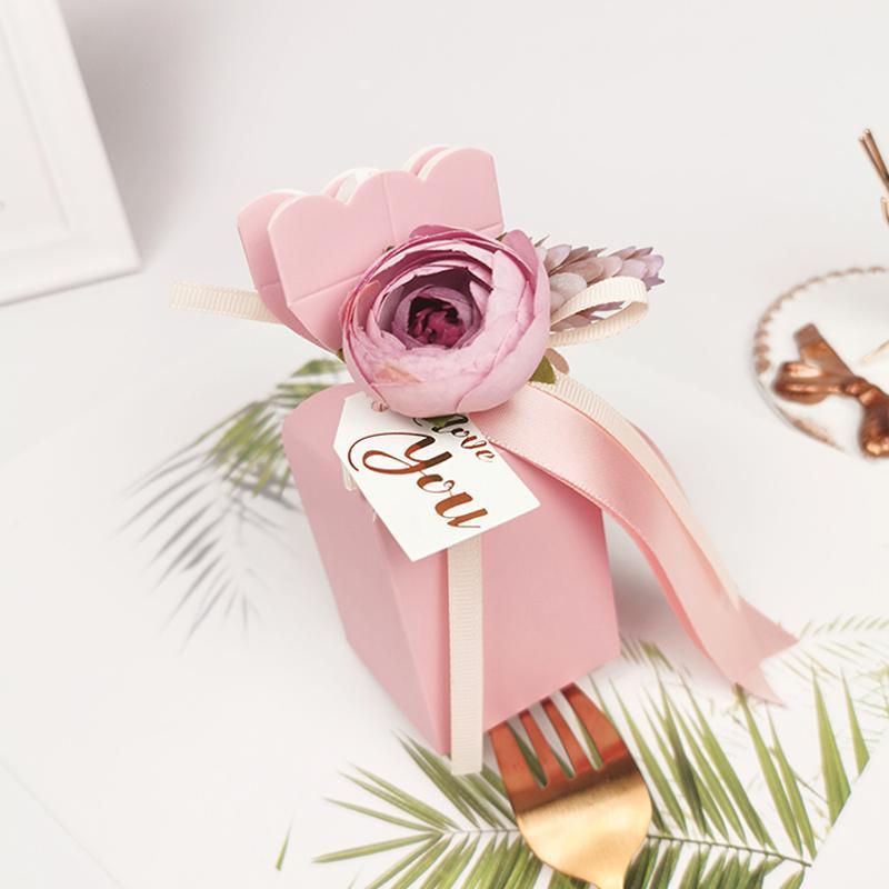 

25pcs/lot vase shaped candy box Romantic flower paperboard gift box wedding flower boxes pink candy bag ribbon Party Supplies1