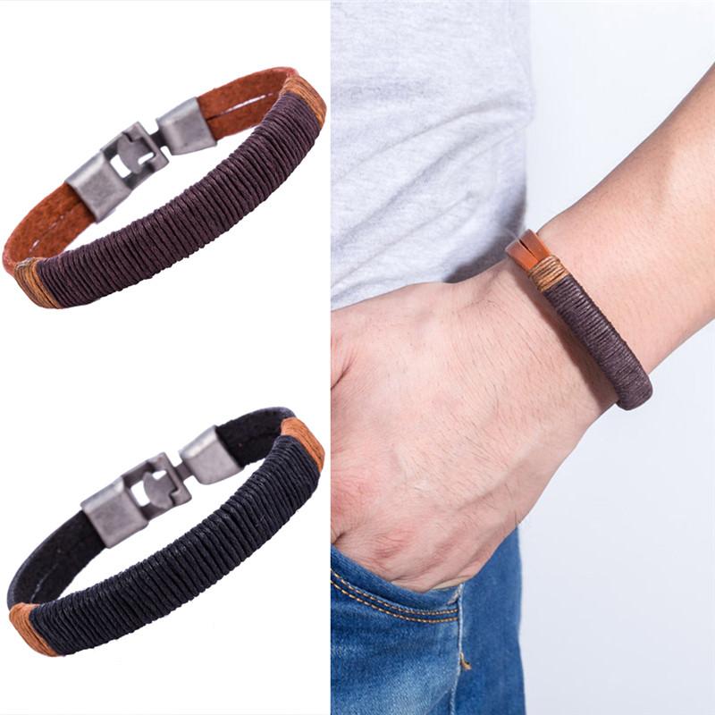 

1 PC Mens Vintage Wrap Leather Wristband Bracelet New Surfer Cuff Black Brown Color