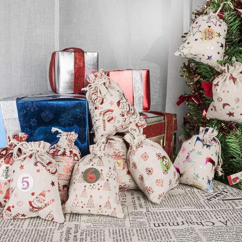 

24Pcs/Set Christmas Santa Claus Elk Burlap Children Candy Storage Pouch Drawstring Gift Packaging Bags Xmas Supplies1