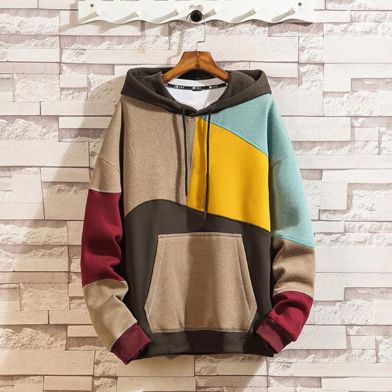 Feitong Fashion Pocket Sweatshirt Men's Casual Hooded Patchwork Pullover Hoodies hip hop Sweatshirt Mens Hoodies