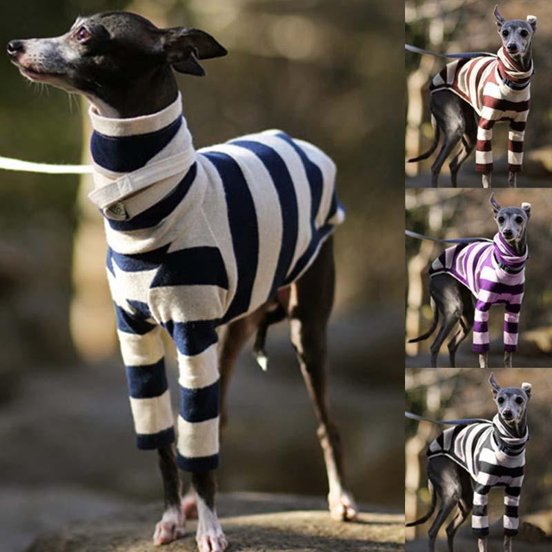 

Striped Long Sleeve Turtleneck Pullover Shirt Winter Warm Fleece Dog Clothes For Medium Large Dogs Pitbull Pet Costume -5XL, Red