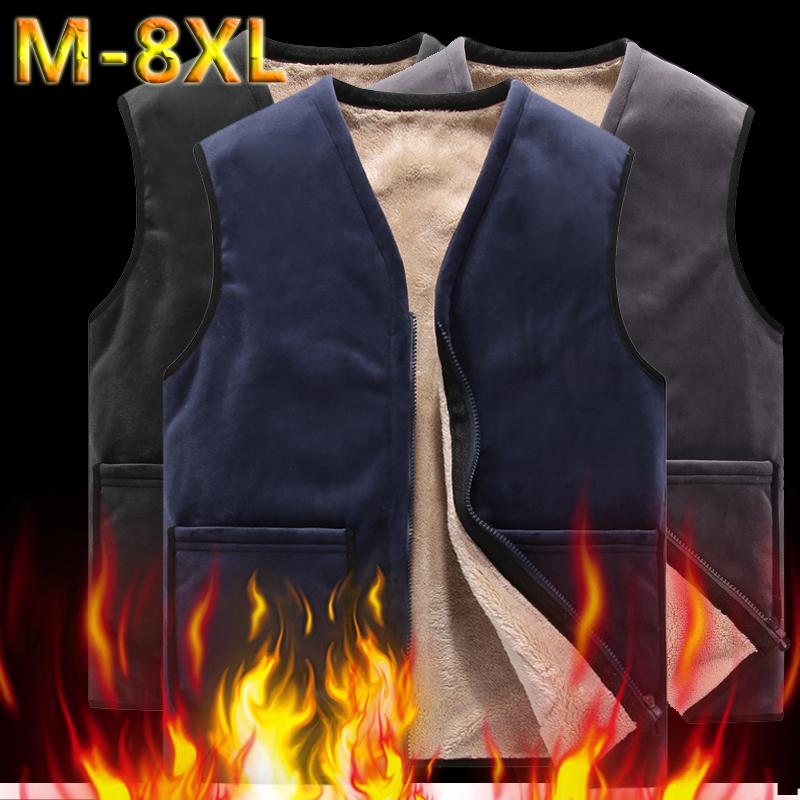 

Plus Size 7XL 8XL Men's Lamb Cashmere Coats Fleece Vest Winter Warm Soft Sleeveless Jacket Thick Mens Vest Jacket Men Clothing, Black