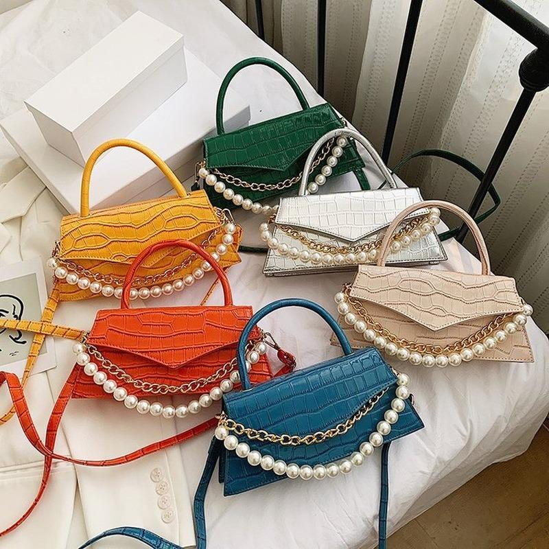 

Handbag 2021 new crocodile pattern all-match handbag fashion pearl one shoulder messenger female bag, Orange