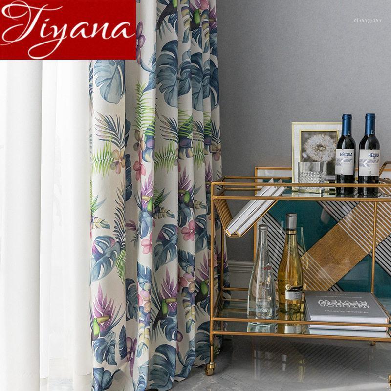 

American Country Curtain for Living Room Leave Pattern Print Cotton Fabric Shade Window Bedroom Blinds Custom X047#401, Thin tulle