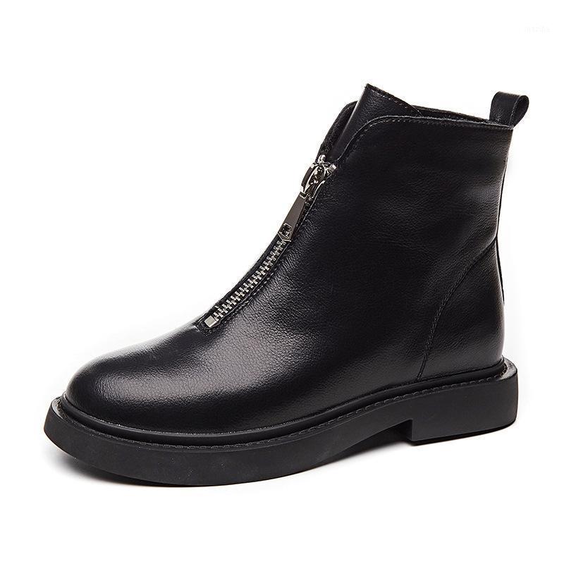 

autumn winter new Leather boots women's shoes White before zipper ankle boots women woman platform big Size 8961, Black