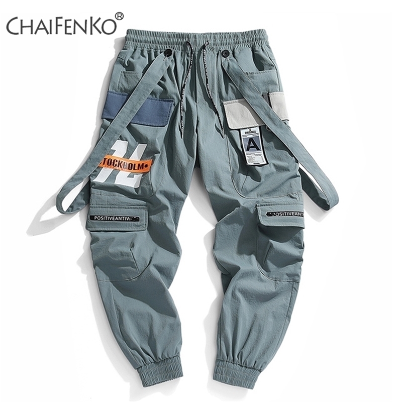 

CHAIFENKO New Hot Jogger Leisure Sports Trousers Men Hip Hop Streetwear Beam Foot Cargo Pants Fashion Printing Men Pants 201125, Black