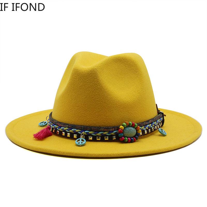 

Gentleman Elegant Lady Wide Brim Wool Felt Fedora Hats Winter Autumn Fascinator Style Party formal Dress Hat Jazz Caps, White