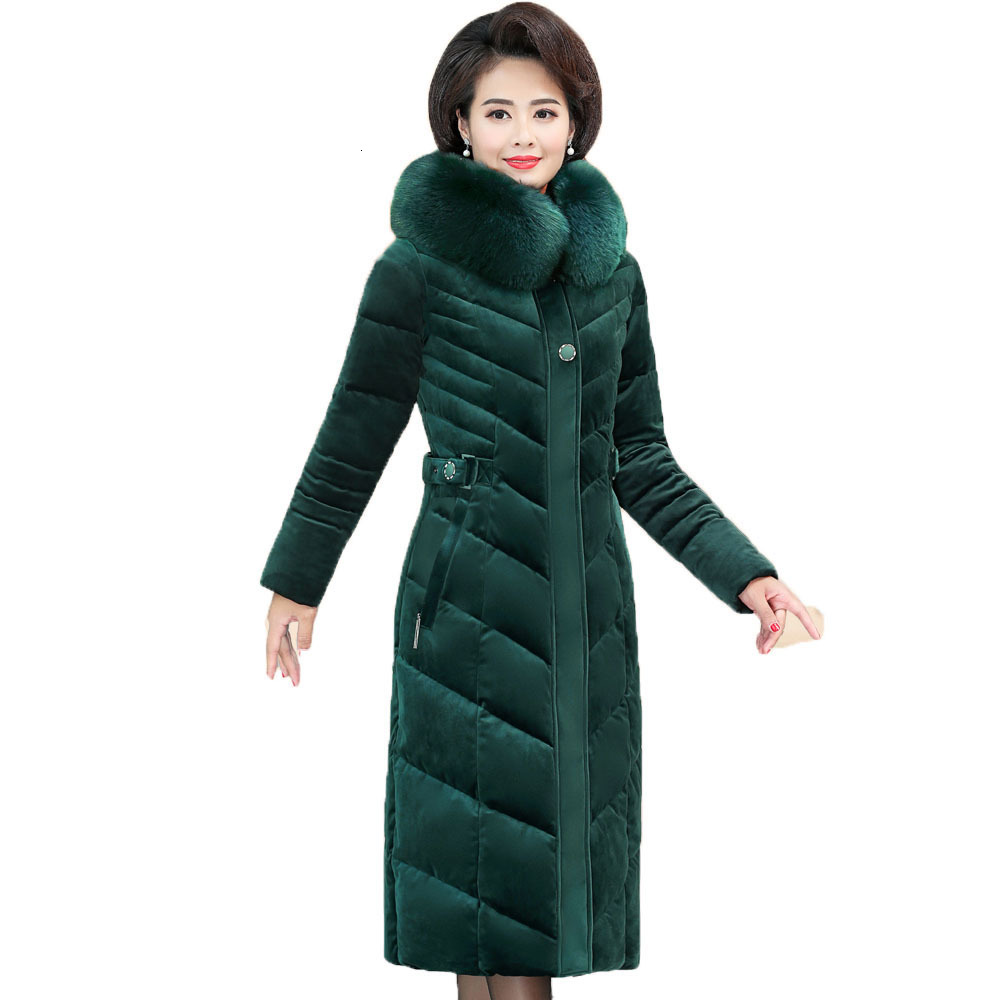 

2021 New Women's winter of velvet gold down cotton coat parkas long warm coats thicken female jacket with hood outerwear plus size, Black