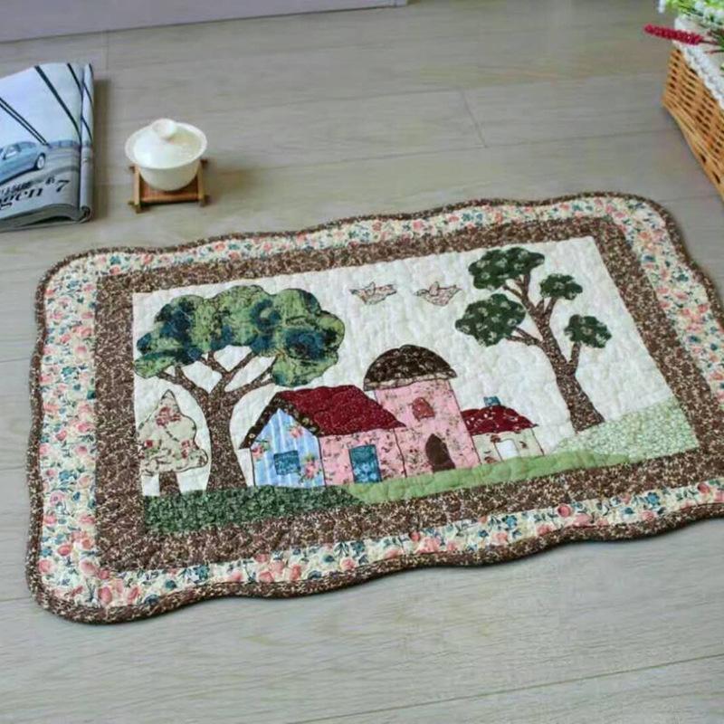 

40*60cm 100% Cotton Quilting Floor Mat Patchwork Carpet Rural scenery Non-slip Living Room Hallway Door Rug Mat, 10