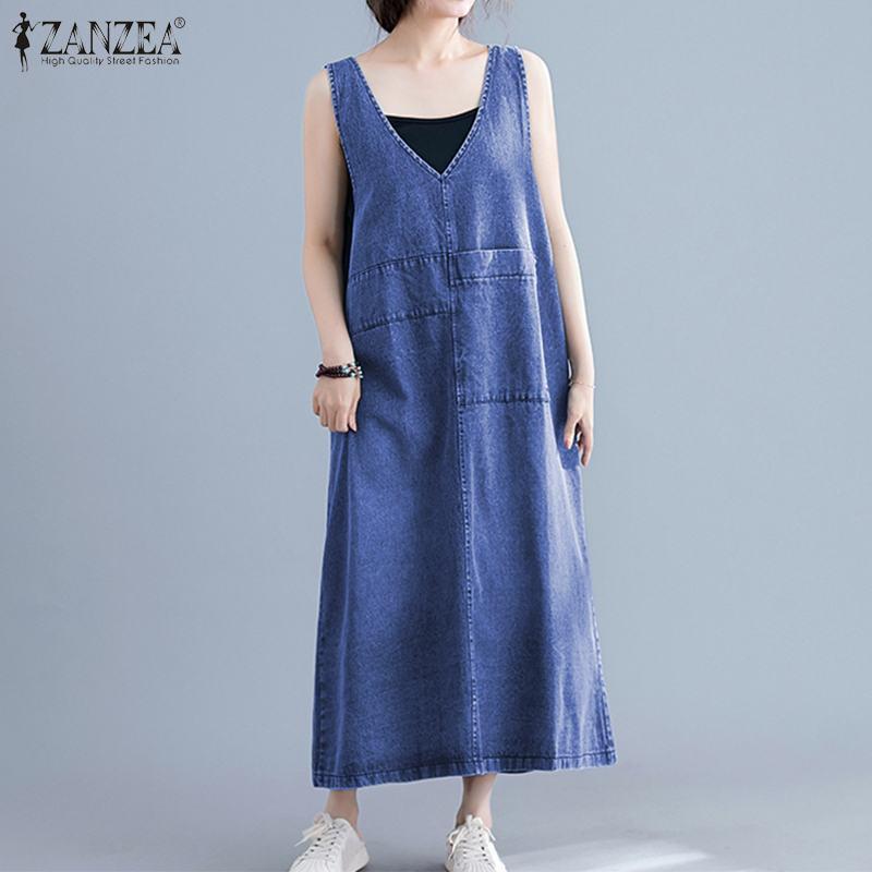 sleeveless denim maxi dress