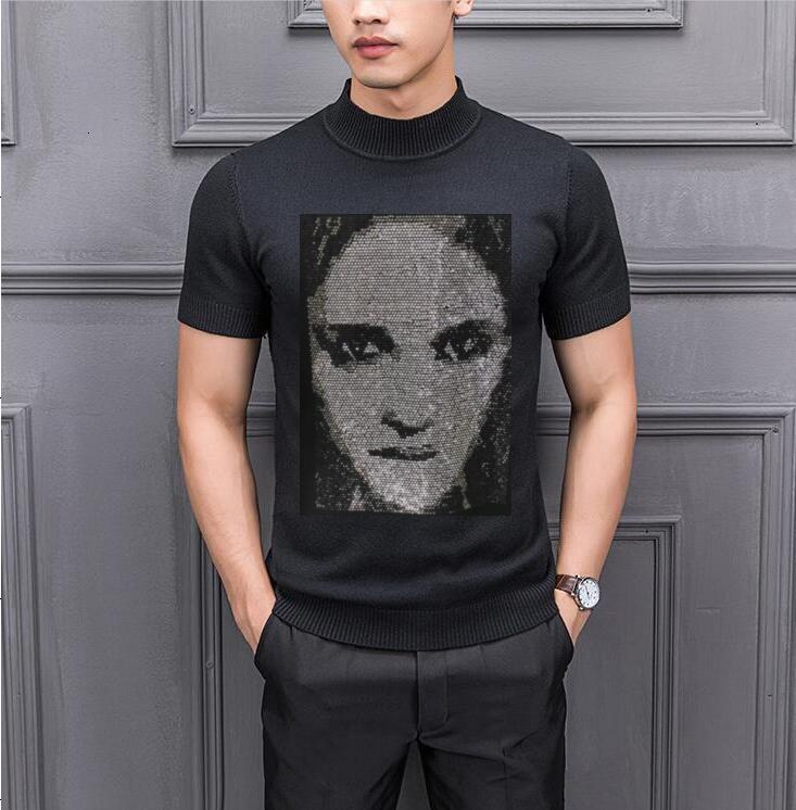 

2021 New Sweaters Men Rhinestone Short Sleeve Sweater Luxury Design for Big Boy S-2xl Ssv9, As shown