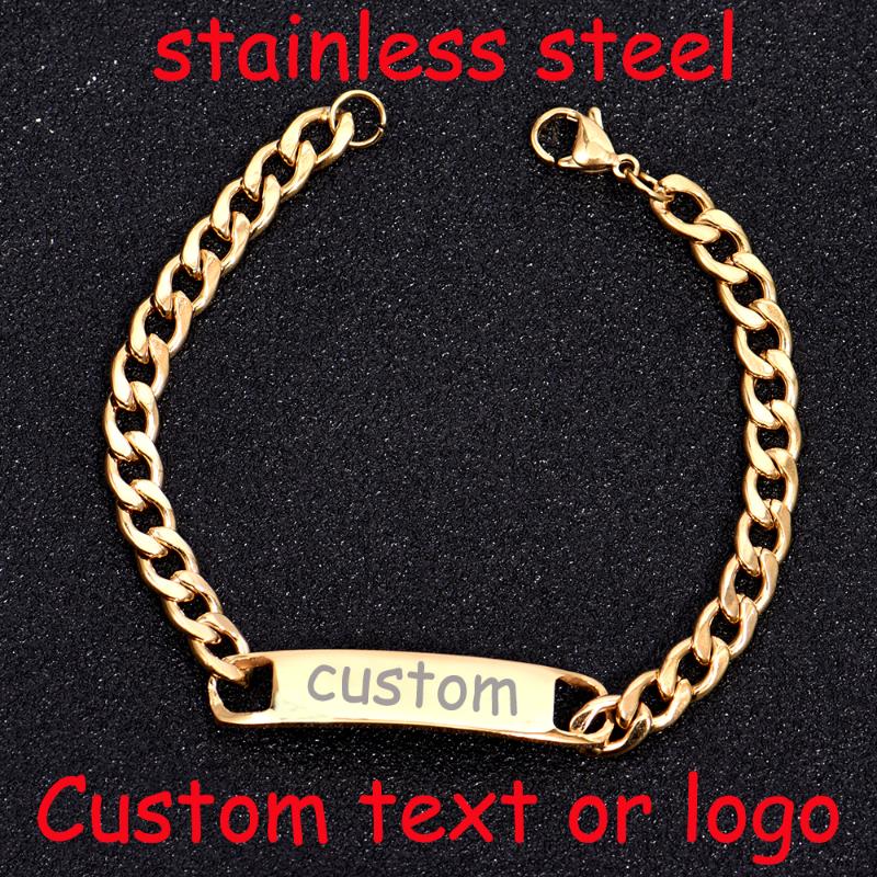 

Gold Silver Personalized Engraved Name Motto ID Tag Custom Women Stainless Steel Bracelet Simple Bangle Charms Bracele Jewelry