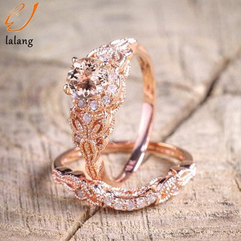 

Wedding Rings Europe And The United States Crystal Two-piece Zircon Engagement Ring Rose Gold Color Micro Inlay Jewelry