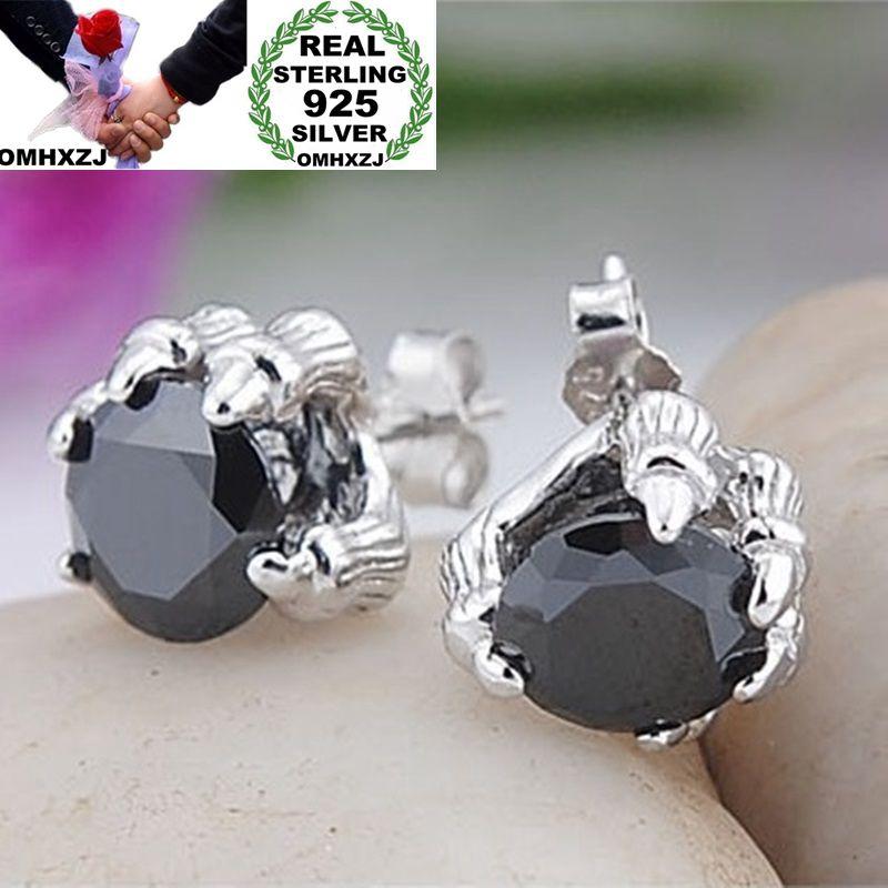 

Stud OMHXZJ Wholesale European Fashion Man Party Wedding Gift Claw Black White Blue Agate 925 Sterling Silver Earrings EA17