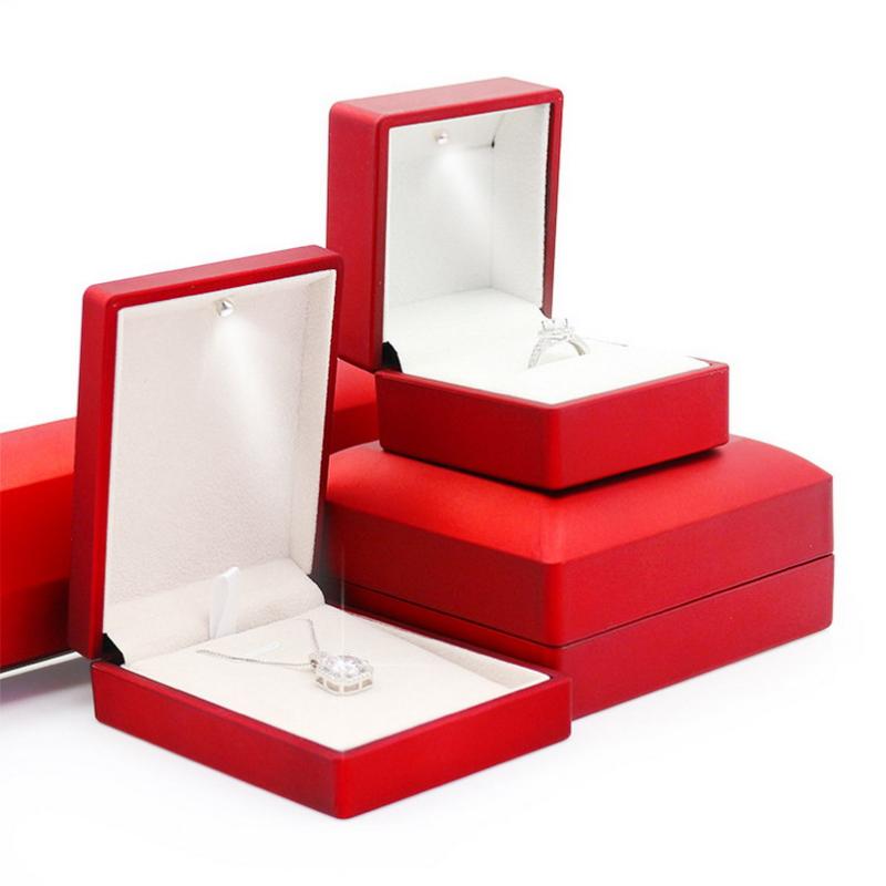 

Jewelry Diamond Ring Earring Pendant Bracelet Necklace Box LED Lighted Emitting Iron Display Wedding Marry Propose Engagement