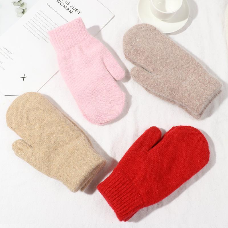 

1Pair Winter Gloves Double-layer Hair Gloves Female Warm Korean Solid All Fingers Mittens Women Girls Thick Plush Mittens1