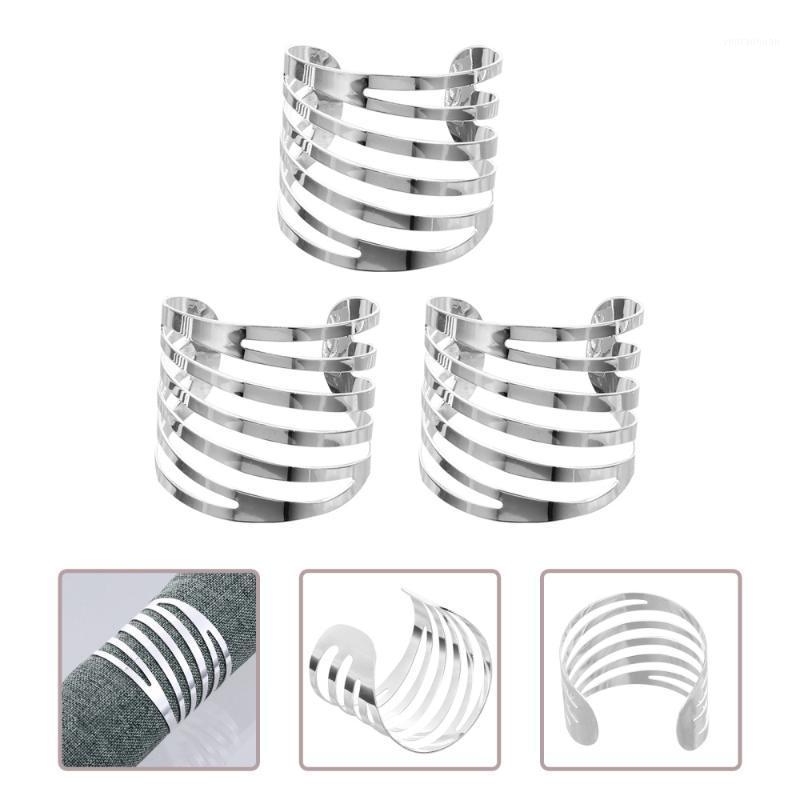 

3Pcs Hollow Design Napkin Rings Napkin Buckles Table Holders (Silver)1