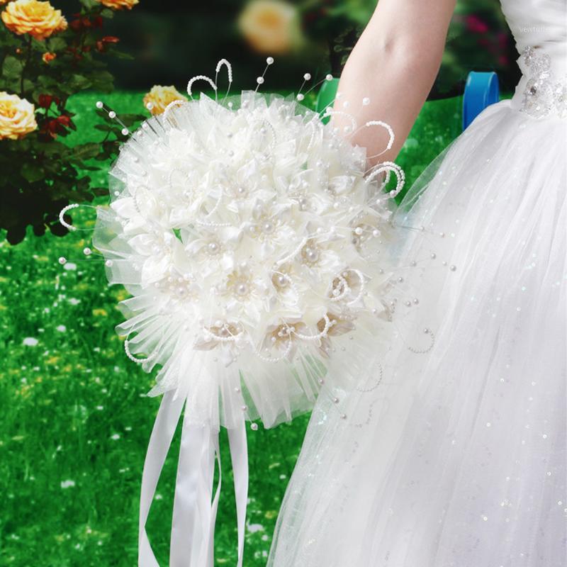 

Bride Wedding Bouquet Reusable Artificial Holding Flower Bridesmaid Flower Romantic Wedding Bouquet1, White