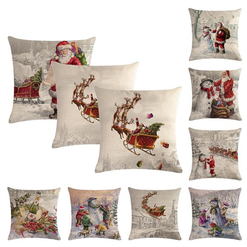 

Christmas Elk Printing Pillow Case Square Dyeing Sofa Bed Flax Pillow Cover Cushion 45cm*45cm Xmas Decoration1