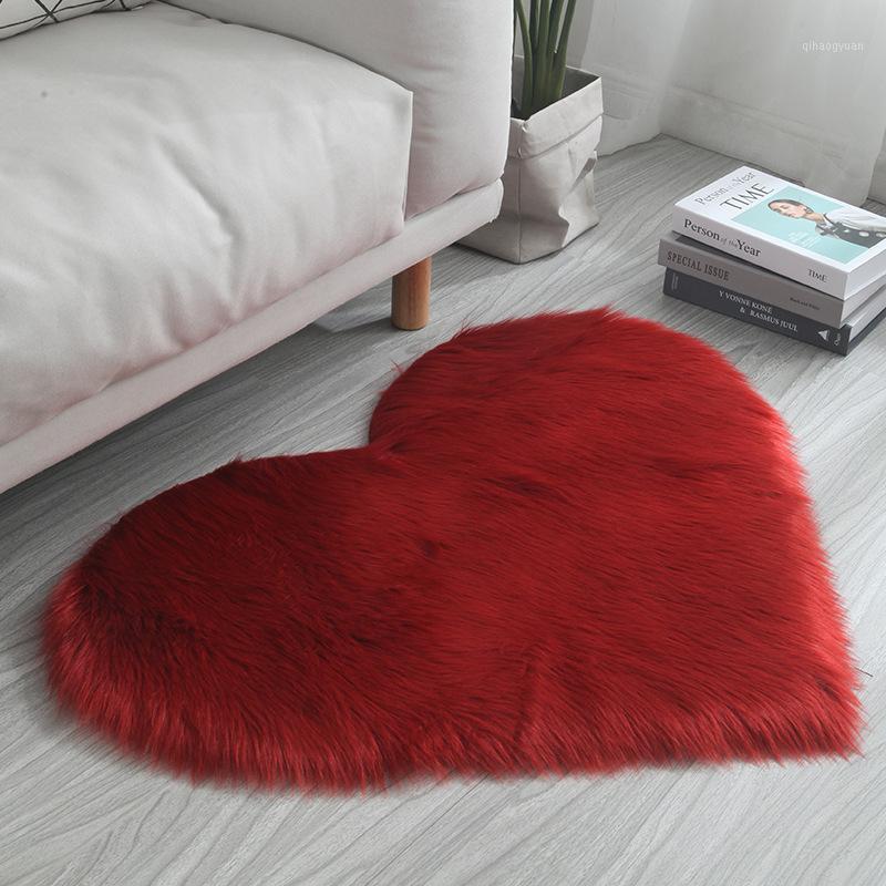 

Cilected Solid Color Heart Shape Faux Wool Carpet For Living Room Fluffy Rugs Anti-Skid Shaggy Area Rug Bedroom Floor Mat1, Color5