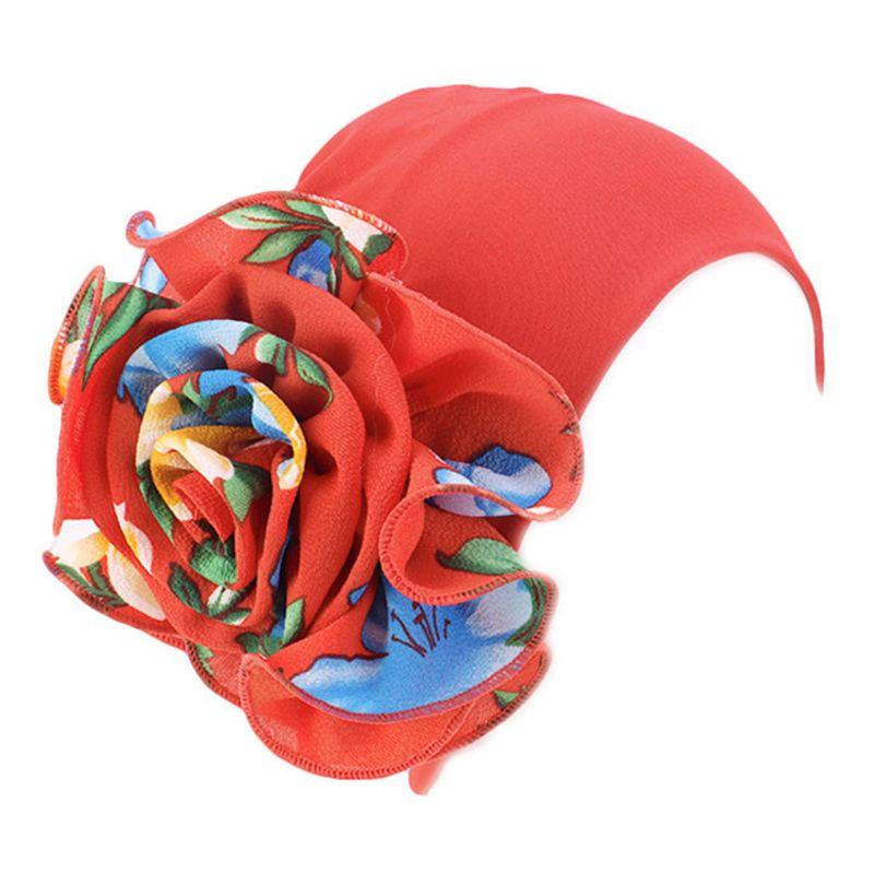 

Womens Double Layer Stretchy Beanie Turban Hat Big Colorful Flower Bonnet Chemo Cap for Caner Ladies Bandana Muslim Head Wrap, Black