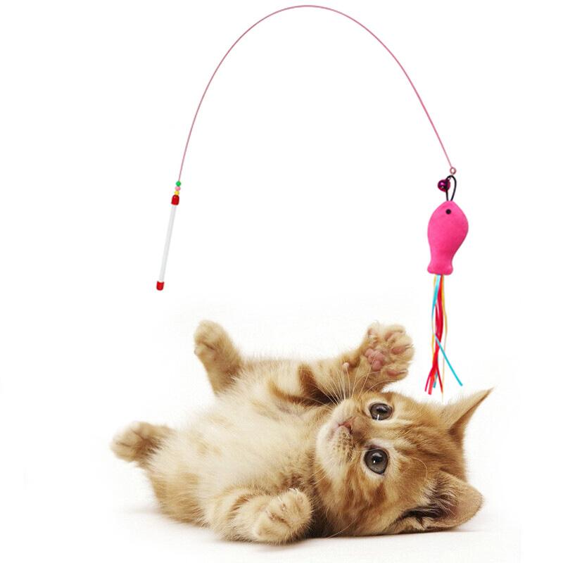 

1Pc 92cm Pet Cat Toy Fake Fish Shape with Bell and Colorful Ribbon Toy Fun Playing Cat Stick for Small Pet Products