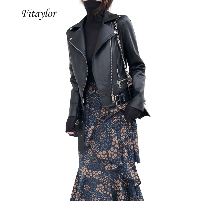 

Fitaylor Women Faux Leather Jacket Slash Black Moto Leather Jacket Casual Slim Fall Outwear Street PU Jackets 201030