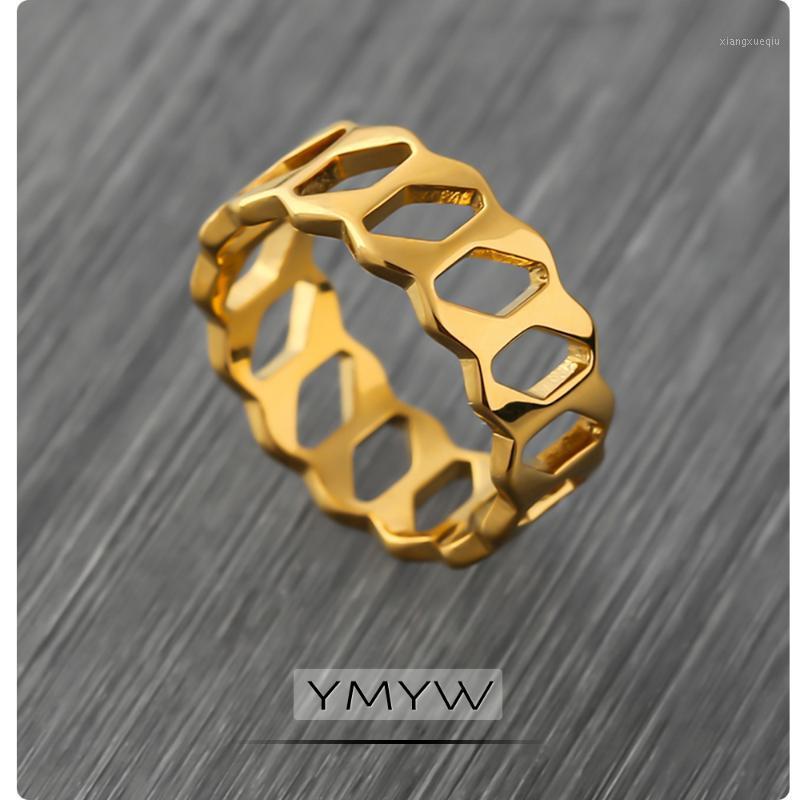 

Cluster Rings YMYW 316 Stainless Steel Metal Hollow Ring For Women Fashion Simple Round Geometric Gold Jewelry Accessories Party Gift, Golden;silver