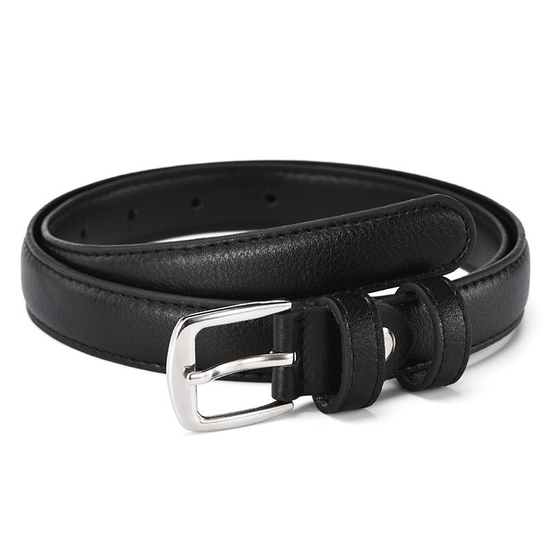 

Women Faux Leather Belt Black Thin Metal Buckle Waist Belt Wild Female Girls Jeans Dress Waistband Adjustable Strap