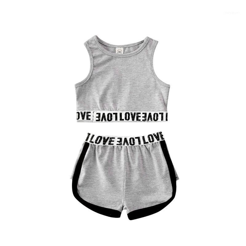 

2020 Toddler Kids Baby Girl Clothes Baby Summer Clothing Tops Crop Shorts Letter Print Outfits 2Pcs Set Tracksuit1, Gray