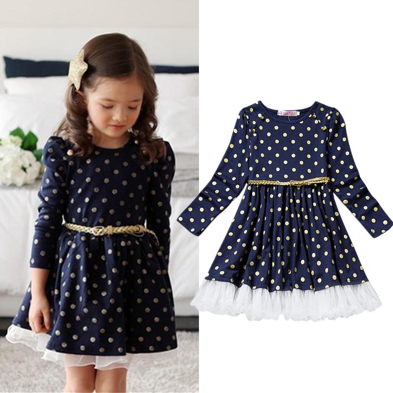 

Girl's Dresses Winter Baby Girl Long Seleeve Dress Cotton Blue Polka Dot Princess Kids Casual Clothing Toddler Autumn Wear 2-7Year, Red;yellow