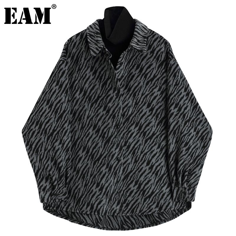 

EAM] Women Black Zebra Pattern Blouse New Turtleneck Long Sleeve Loose Fit Shirt Fashion Tide Spring Autumn 2021 1DD3158