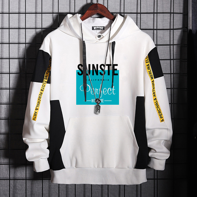 

Patchwork Hip Hop Hoodie Men 2020 Brand New Hooded Sweatshirts Men Fashion Hoodies Streetwear Top for Young Men, Cbd181 white