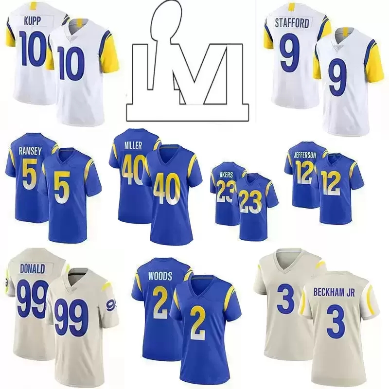 

99 Aaron Donald 9 Matthew Stafford 10 Cooper Kupp Football Jersey 3 Odell Beckham Jr 5 Jalen Ramsey 2 Robert Woods Cam Akers Van Jefferson Von Miller Andrew Whitworth, Mens