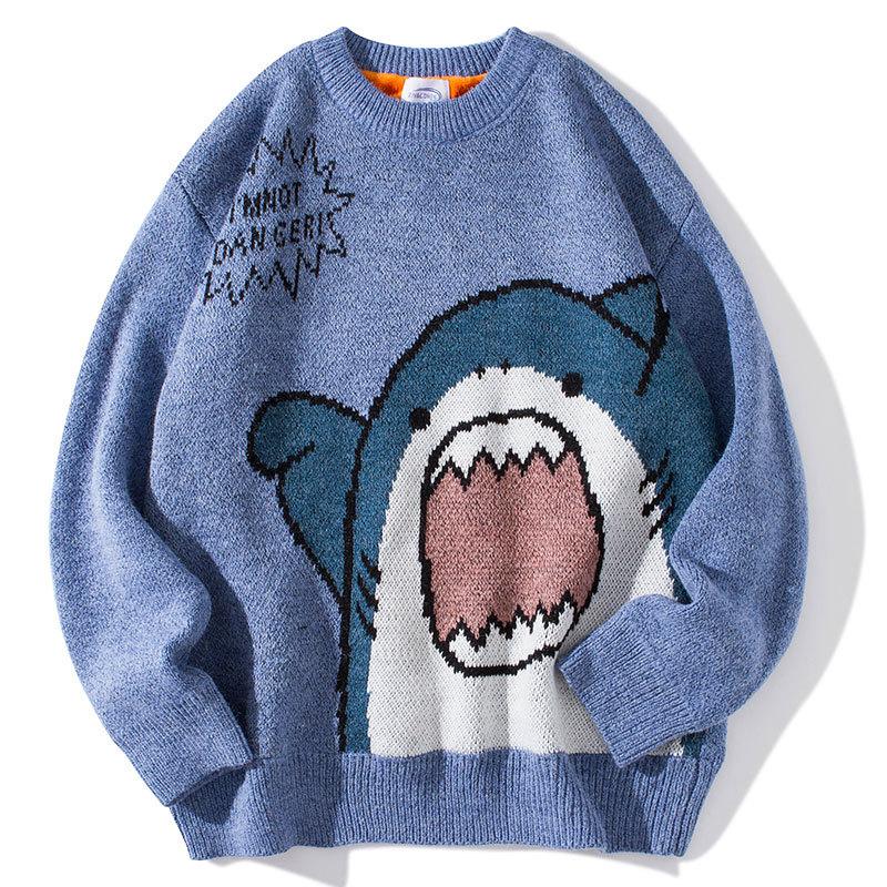 

Fashion Hip Hop Streetwear Sweater Men Anime Print Loose Pullover Sweatshirts Winter Warm Thick Fleece Knitwear Couple Outerwear, Grey regular