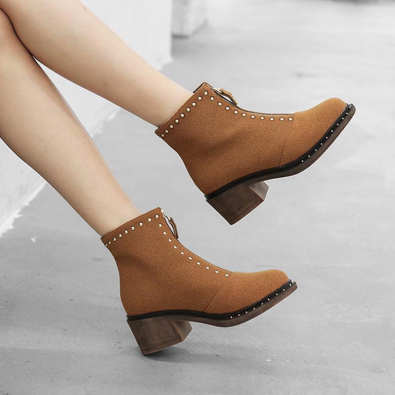 

YMECHIC Rivet Zipper Cowboy Boots for Women Block Heel Shoes Winter Autumn Green Brown Fashion Booties 2021 Woman Plus Size 431, Black