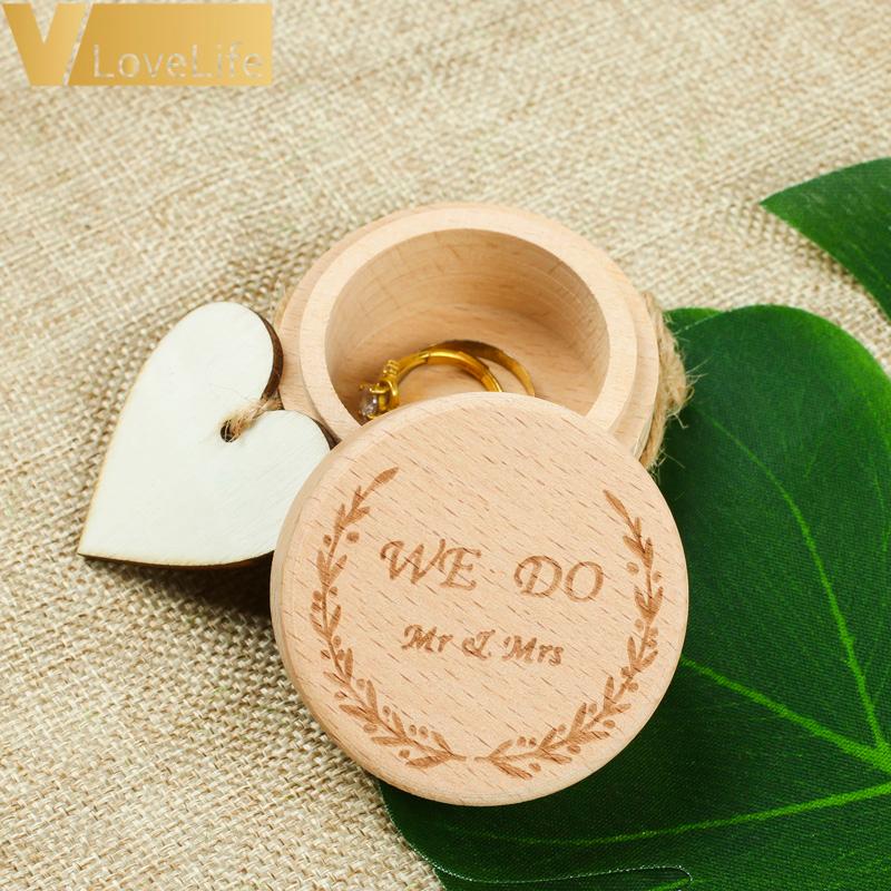 

Natural Wooden Wedding Ring Box Holder Jewelry Storage Trinket Case Heart Shaped Wood Slice Anniversary Valentine's Day Gift Box