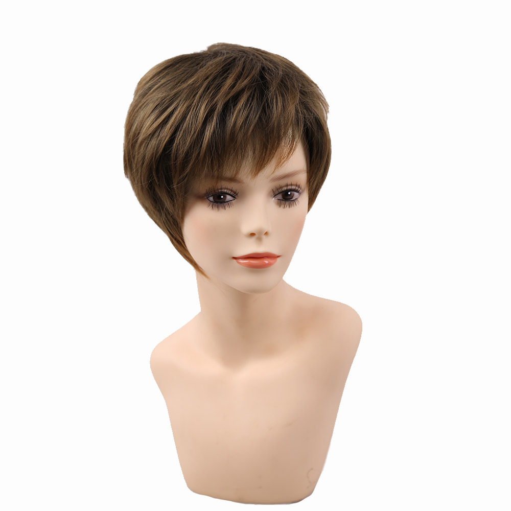 Blonde short female haircut puffy straight natural short Synthetic hair wigs for American Africa women-image-614383765