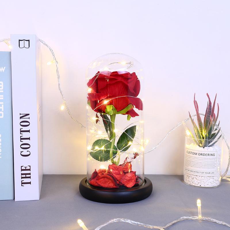 

New Valentine's Day Gift Single Rose Glass Cover Chandeliers Lighting Decoration Led Night Light home accessories1, Small siz e