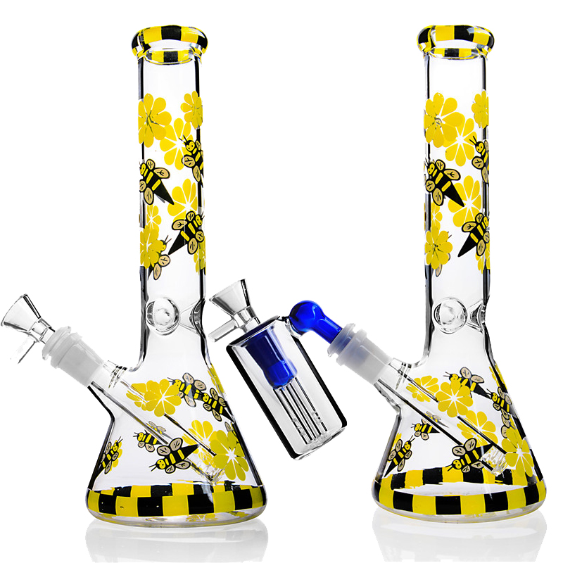 

Bee Printing Beak Bong Glass Water Bongs Bubbler Bong Hookahs Thick Diffused Downstem Perc Bong with Ash Catcher