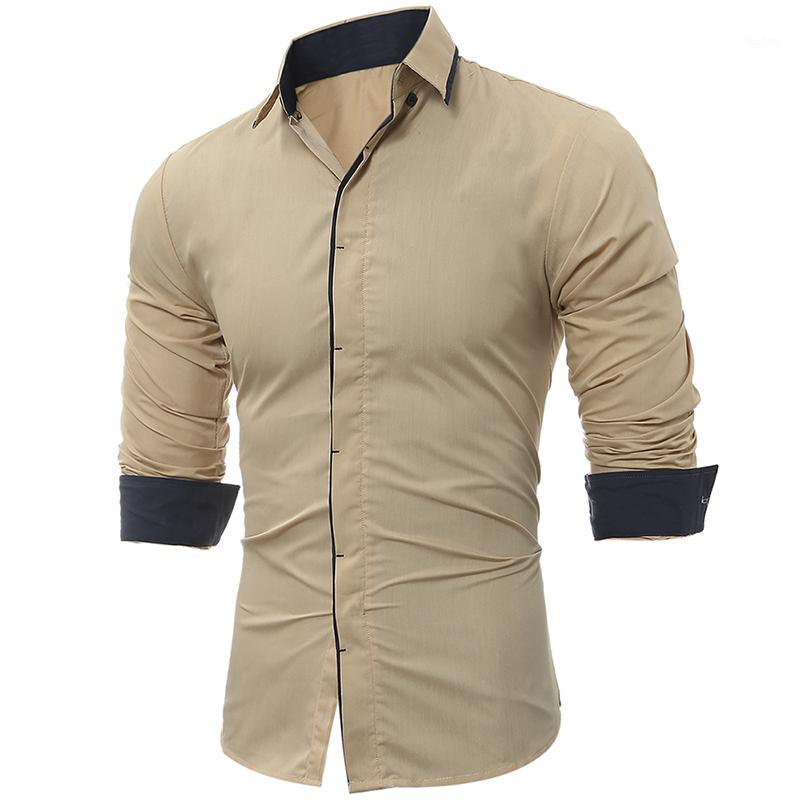 

Brand 2020 Fashion Male Shirt Long-Sleeves Tops Classic Dark Throttle Hit Color Side Mens Dress Shirts Slim Men Shirt1, Blue