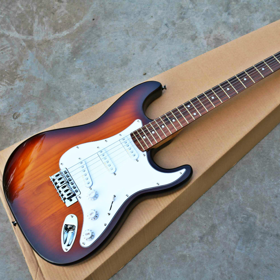 

Top quality low price GYST-1064 3TS sunburst color solid paulownia body white plate rosewood fretboard light beautiful ST Electric Guitar,