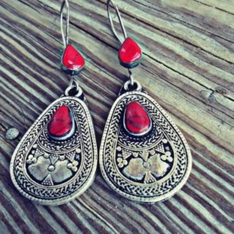 

Bohemian Big Red Earings Silver Dangle Vintage Earrings for Women Jewelry Wedding Brincos Statement Boho Earrings Accessories Y2