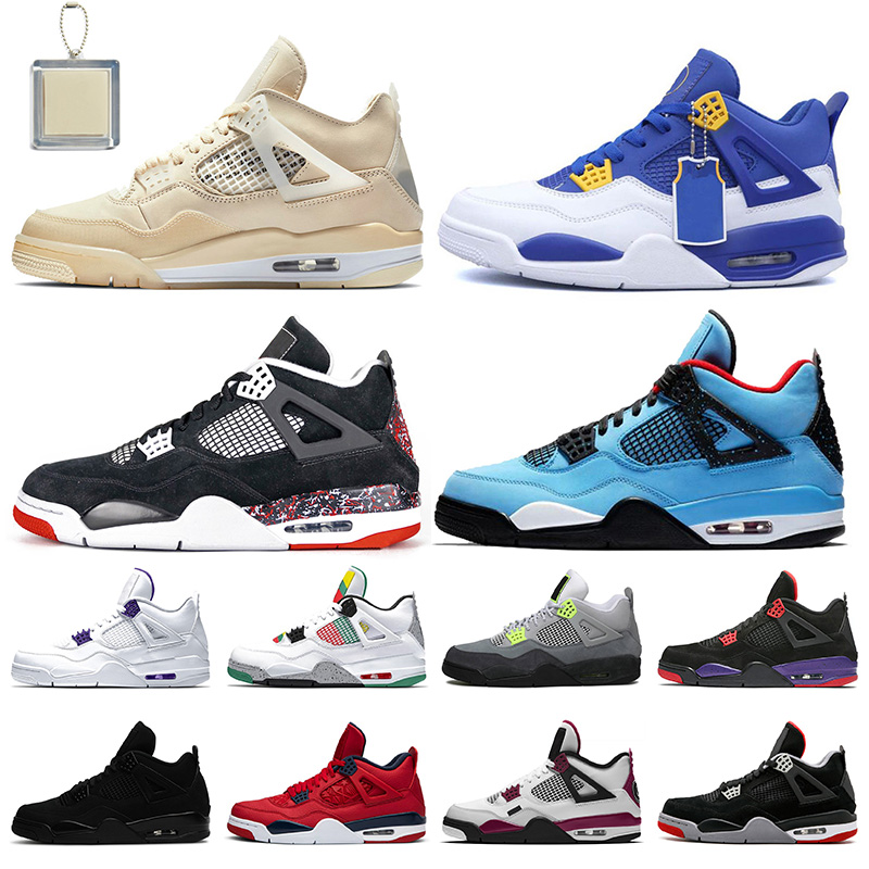 

2021 new 4 4s Jumpman basketball shoes metallic purple red green bred OVO Splatter black cat what the men mens sport Sneakers, Split