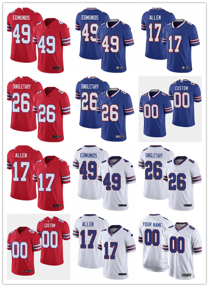 

Mens Womens Youth Buffalo''Bills''17 Josh Allen 49 Tremaine Edmunds 26 Devin Singletary Blue White red custom Football Jersey, Colour