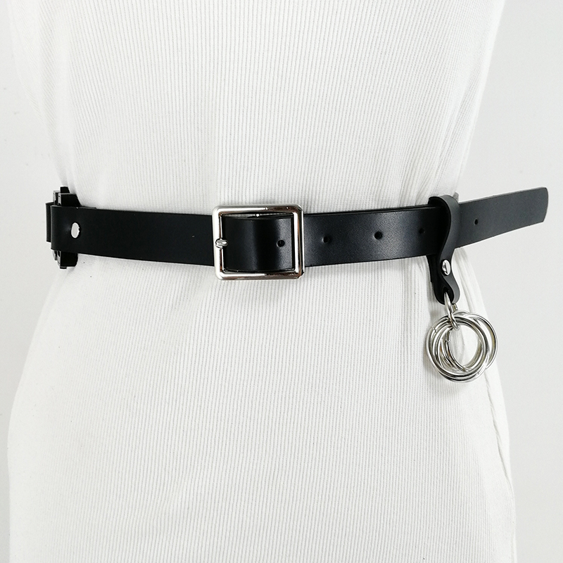 

Punk cinto cadeia cintos couro preto para as mulheres cummerbunds ceinture femme 2020 novo estilo jeans cintura gtico com anel de, Black